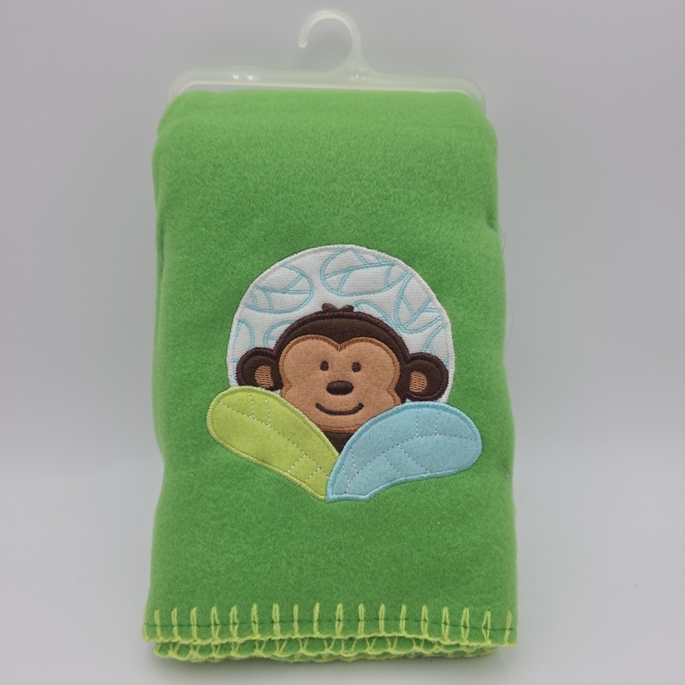 NEW! Garanimals Soft Fleece Baby Blanket Green - Monkey And Leaves